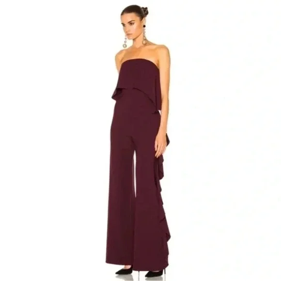 Alexis Kendall Ruffle Strapless Jumpsuit Wide
Leg Plum Burgundy Boho Chic Size M - Picture 2 of 11
